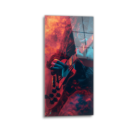 Playing guitar glass wall art