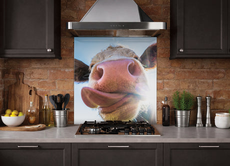 printed cow lick glass splashback