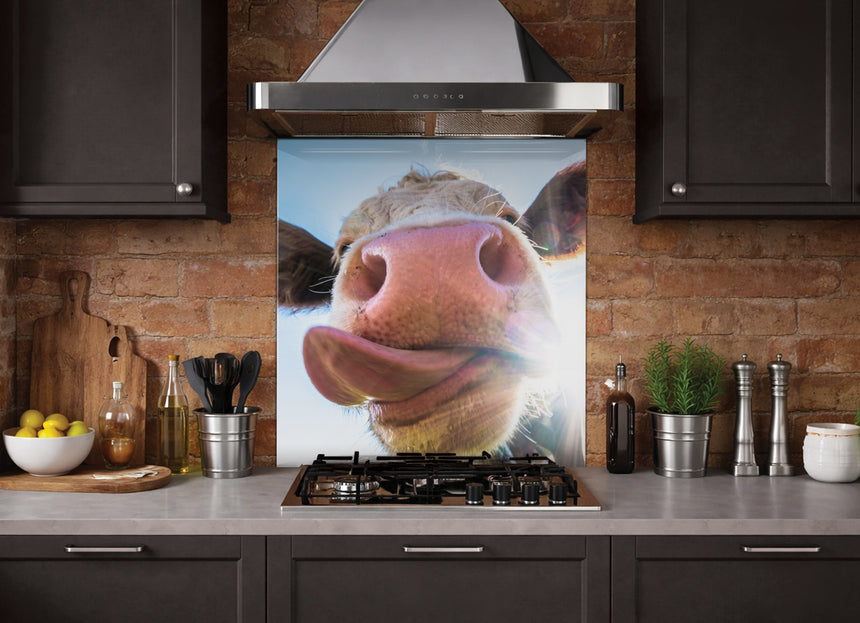 printed cow lick glass splashback