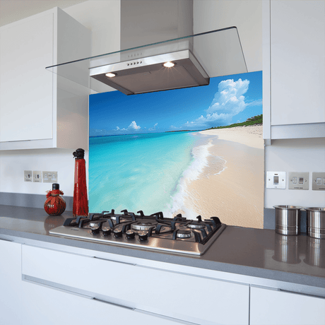 Sandy beach glass splashback