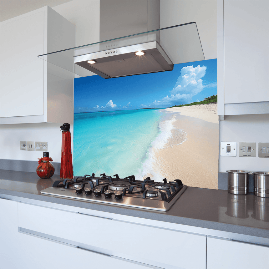 Sandy beach glass splashback