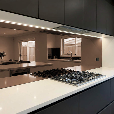 Toughened bronze mirror splashback